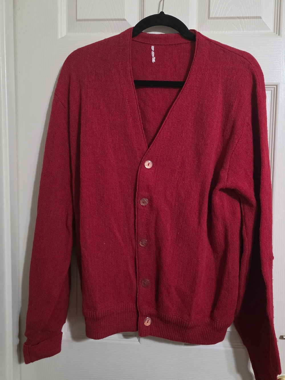 Men's Red V-Neck Button Cardigan Sweater
